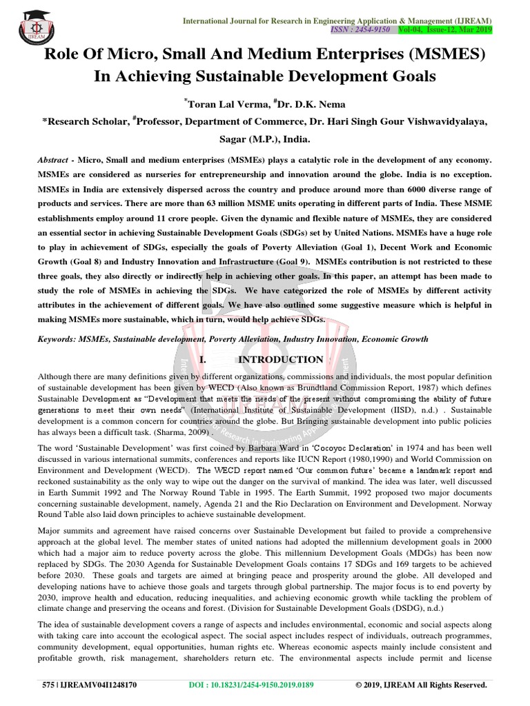 Role of Micro, Small and Medium Enterprises (MSMEs) in Achieving ...