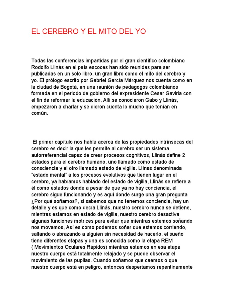 El Cerebro Y El Mito Del Yo Pdf Neurona Sistema Nervioso