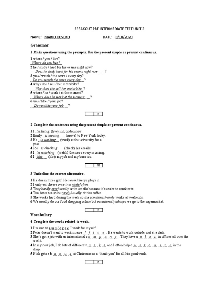 speakout pre intermediate unit test 9
