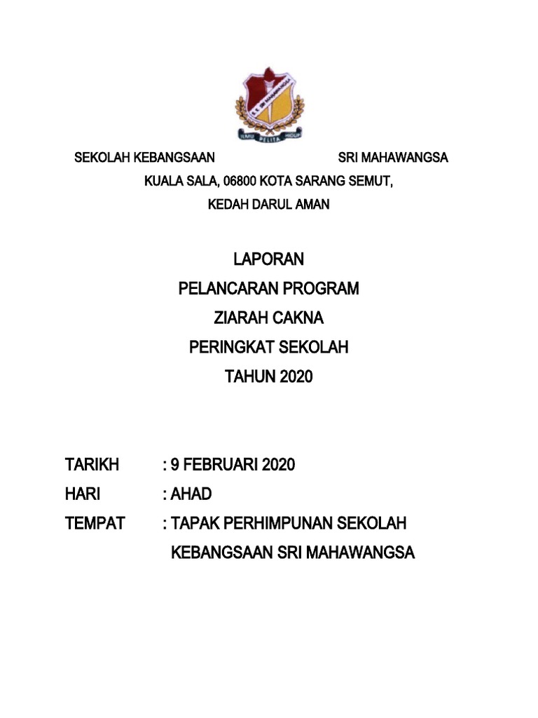 Laporan Pelancaran Program Ziarah Cakna Peringkat Sekolah Tahun 2020