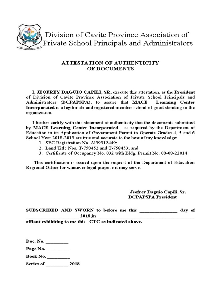 DCPAPSPA Document Authenticity Attestation | PDF