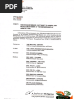 Creation of Service Continuity Planning and Management Team of The Department of Agriculture