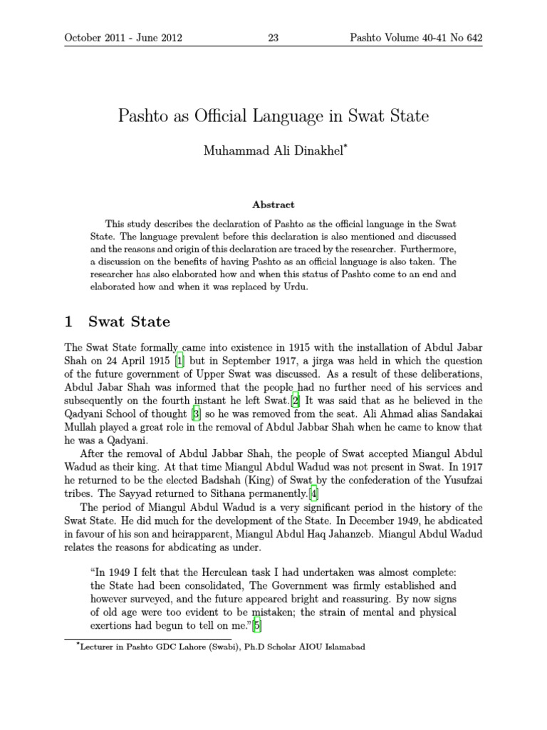 Pashto as Official Language in Swat | PDF | Pashtuns | Pakistan