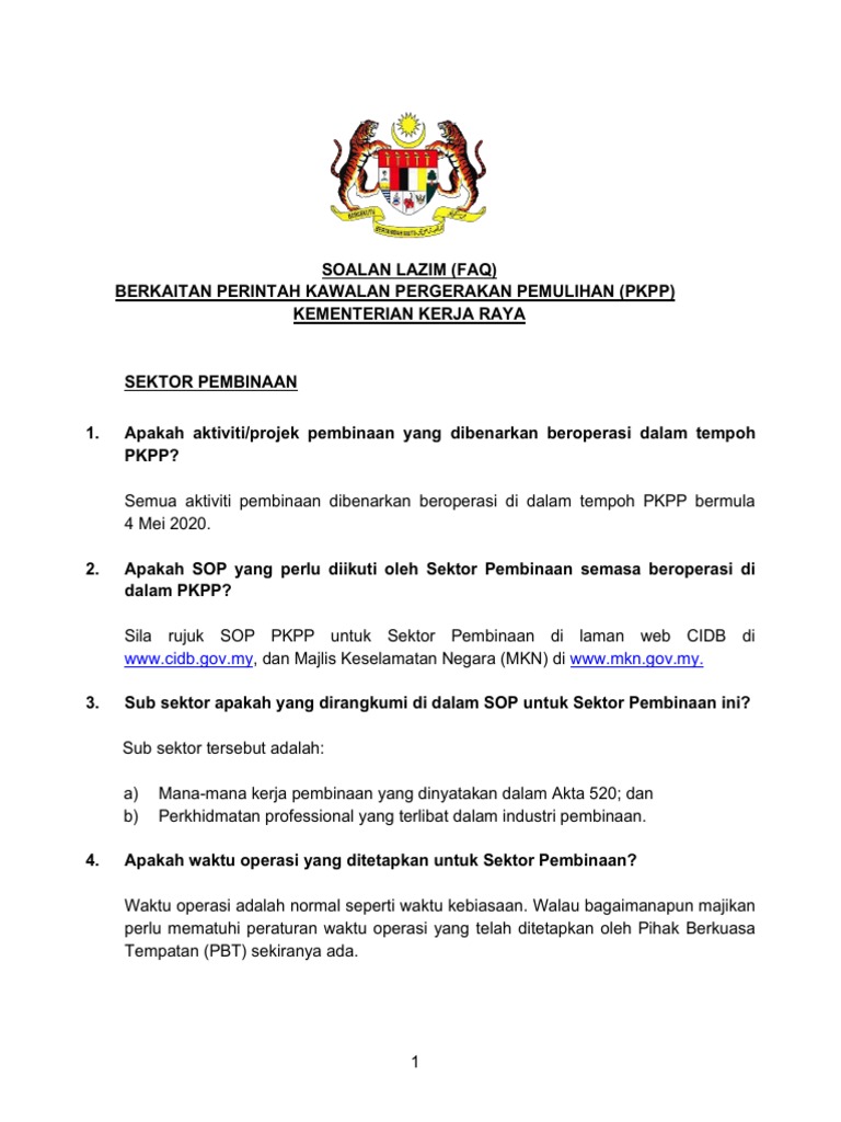 Faq Kementerian Kerja Raya Pkpp 15062020 Pdf