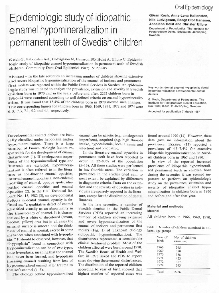 Epidemiologie Study of Idiopathie Enamel Hypomineralization in ...