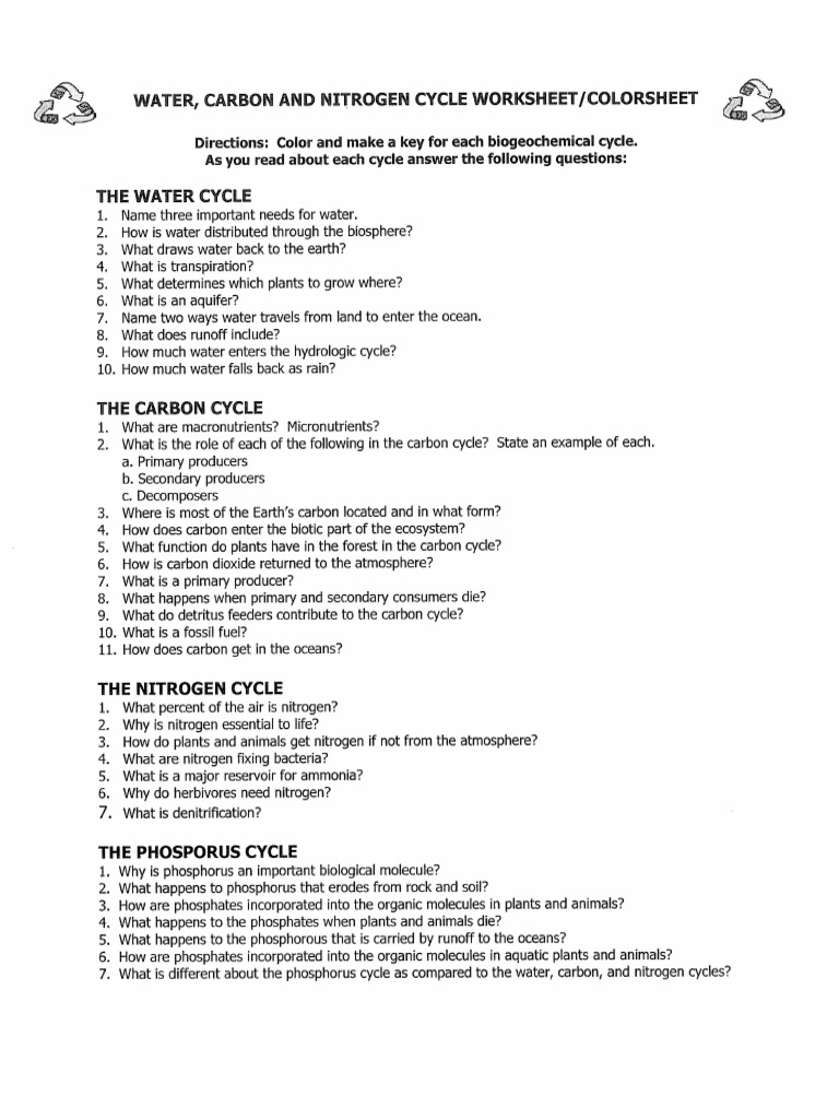 Biogeochemical Cycles  PDF With Regard To Biogeochemical Cycles Worksheet Answers