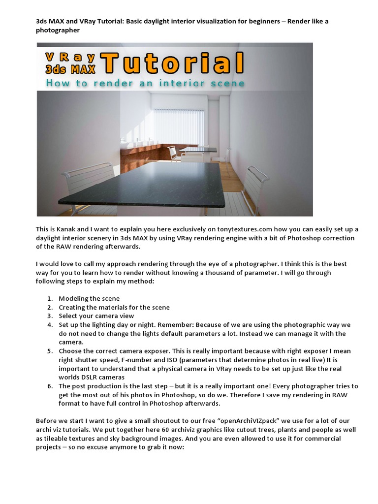 3ds Max VRay Daylight Interior Guide | PDF | Camera | 3 D Computer Graphics