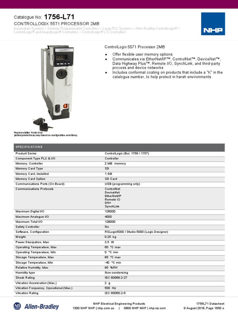 Controllogix 5571 Processor 2Mb Catalogue No | PDF | Programmable Logic  Controller | Input/Output