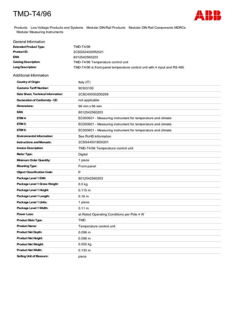 2CSG524000R2021 TMD t4 96 Temperature Control Unit PDF