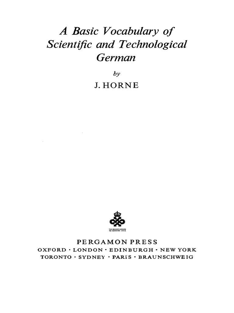J Horne And Robert Robinson Auth A Basic Vocabulary Of Scientific And Technological German Pergamon 1969 Pdf Grammar Science