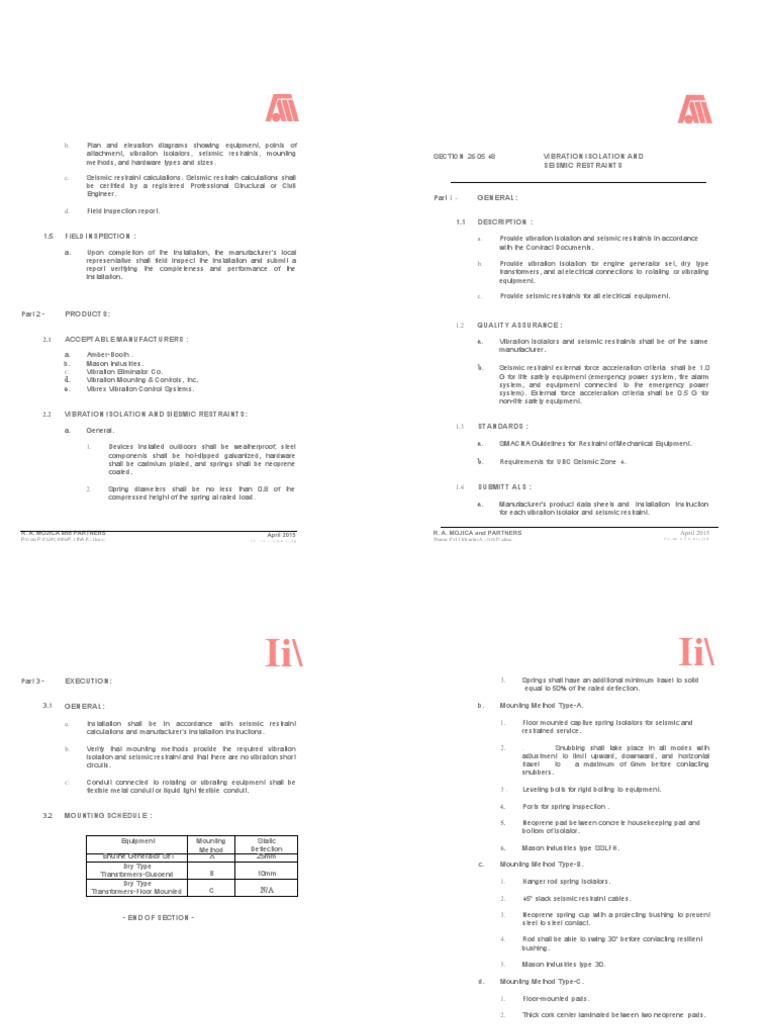Vibration Isolation and Seismic Restraint Installation Requirements for ...
