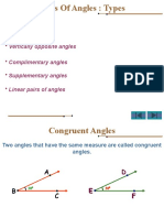 Adjacent Angles Vertically Opposite Angles Complimentary Angles Supplementary Angles Linear Pairs of Angles