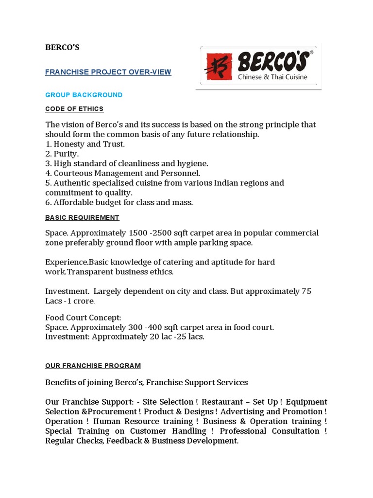 Berco S General Terms Franchising Business