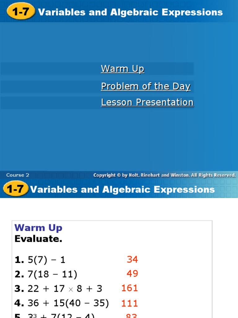 Evaluating Algebraic Expressions Guide | PDF | Variable (Mathematics ...