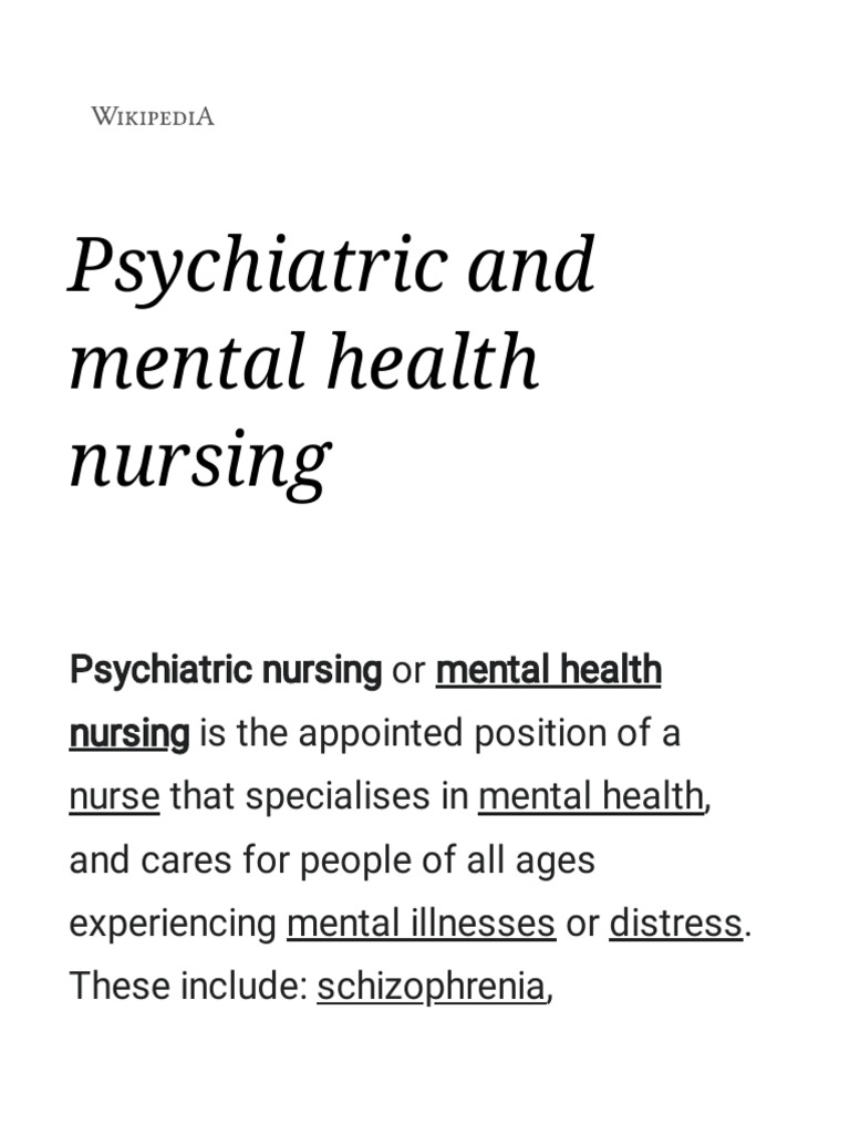 Overview of Psychiatric Nursing | PDF | Psychiatric And Mental Health ...