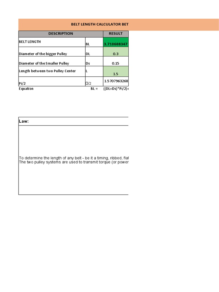 Pulley and Belt Length Calculation PDF Belt (Mechanical) Torque