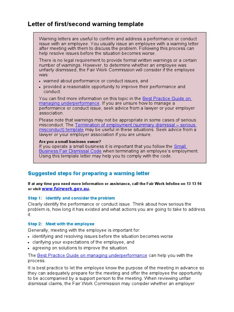 First and Second Warning Letter Template | PDF | Employment ...