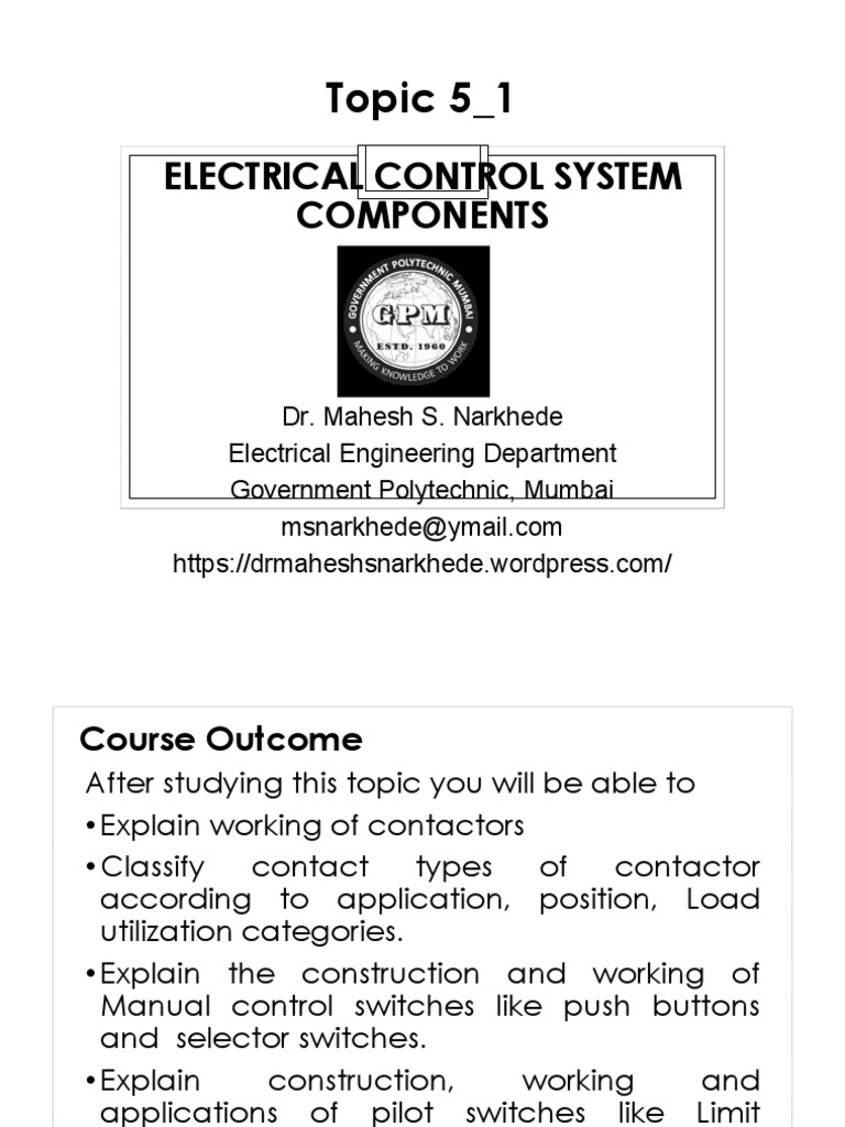 Electrical Control System Components Topic 5 1 PDF Switch