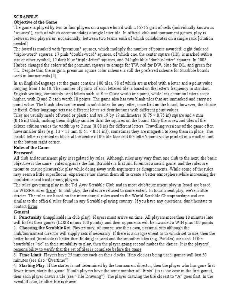 Scrabble Objective of The Game PDF Leisure Sports