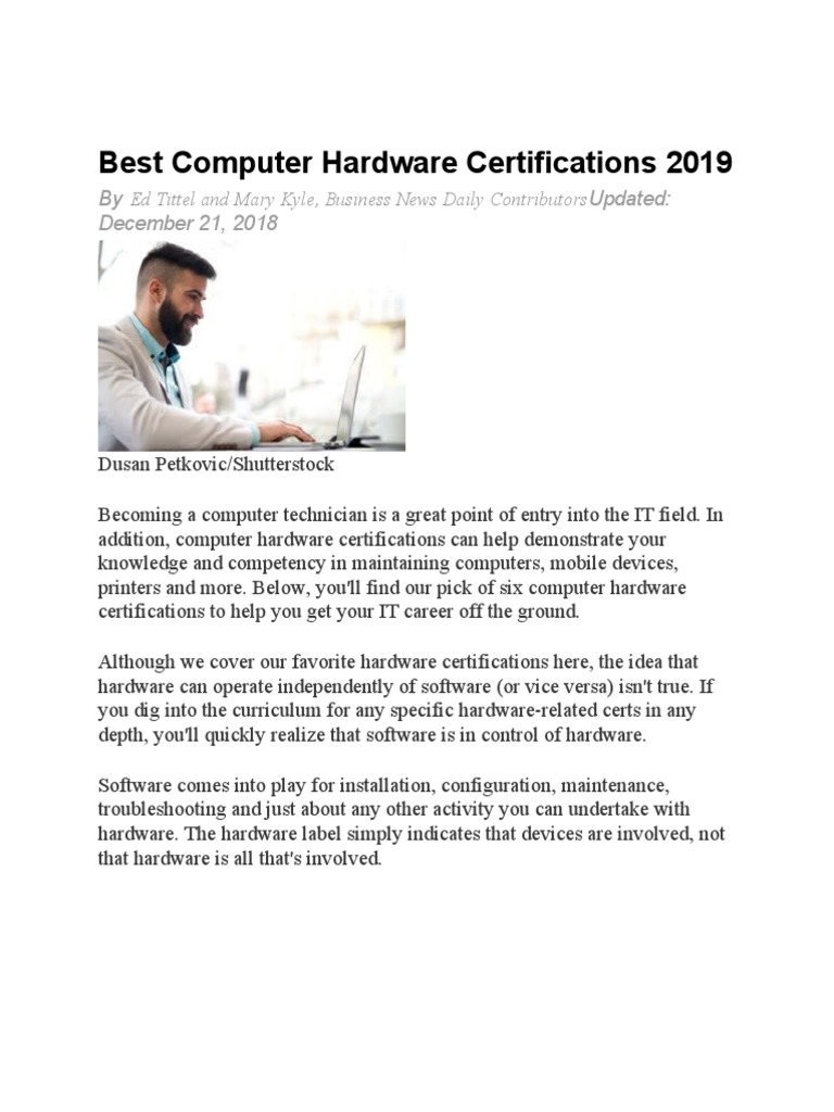 Top Computer Hardware Certifications 2019 | PDF | Comp Tia | Server ...