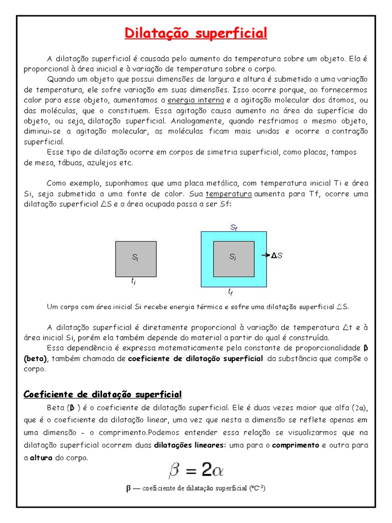 Dilatação Superficial: Conceitos e Exercícios | PDF | Expansão térmica ...