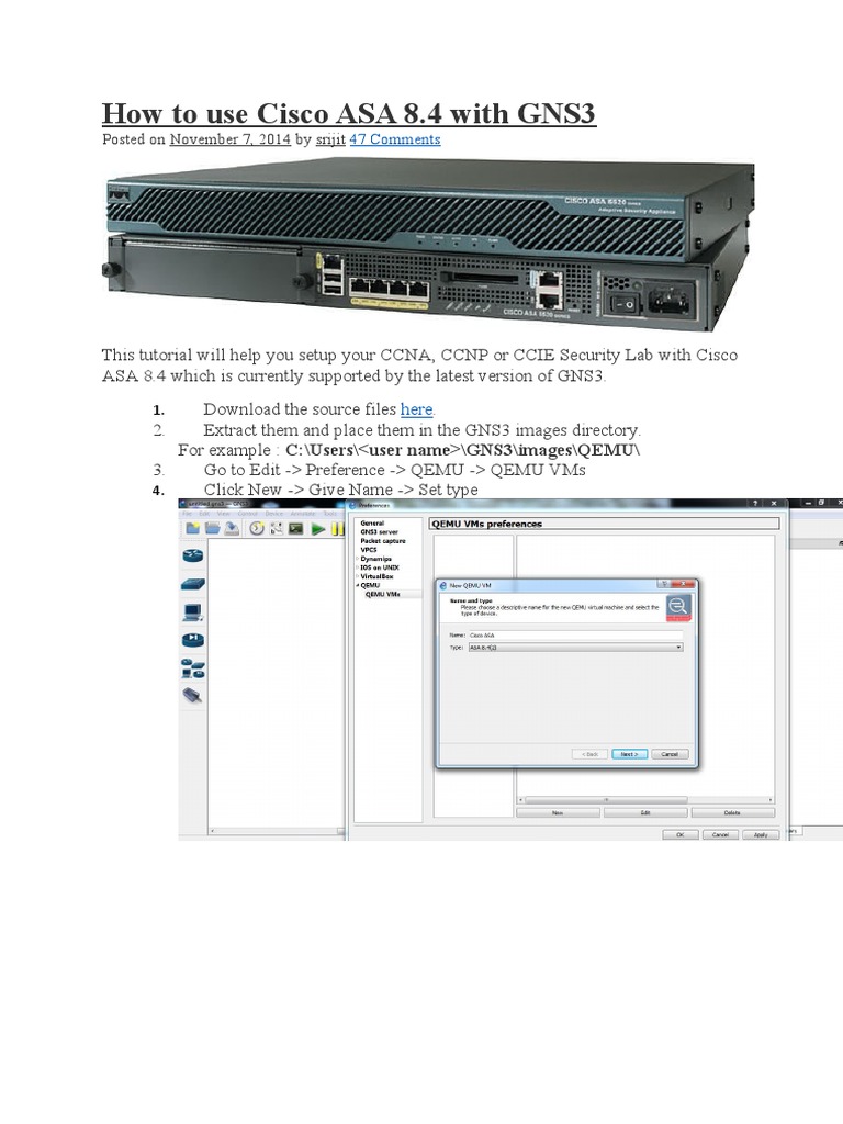 Setup Cisco ASA 8.4 in GNS3 Guide | PDF