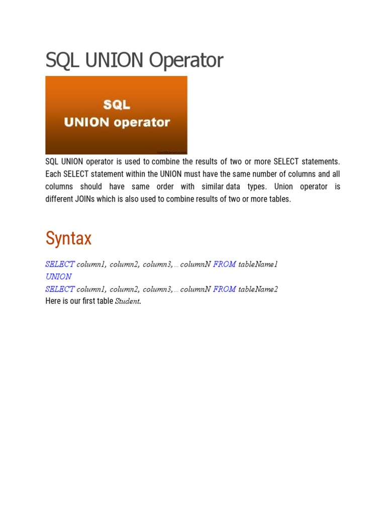 SQL UNION Operator | PDF