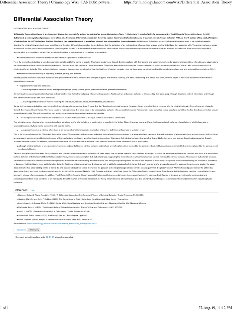 Differential Association Theory Criminology Wiki FANDOM Powered by