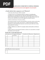 Revision and Sample End-Course Test On Critical Thinking