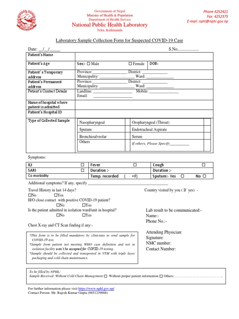 Laboratory Sample Collection Form 3-22-2020 | PDF | Patient | Clinical ...