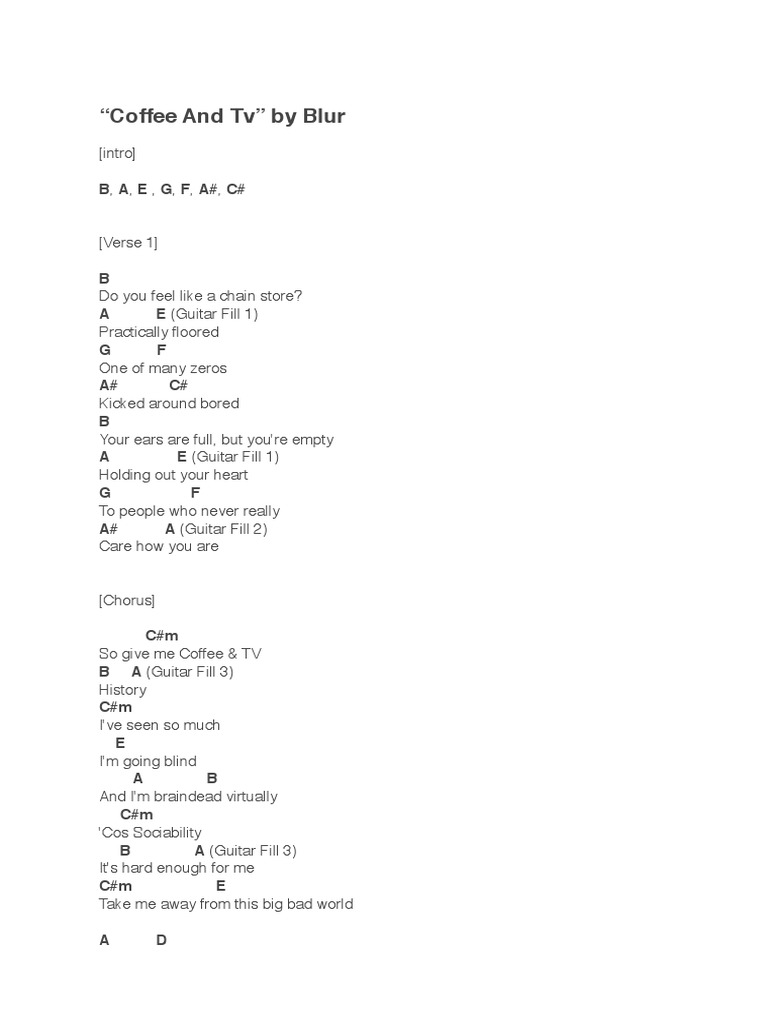 "Coffee and TV" by Blur PDF