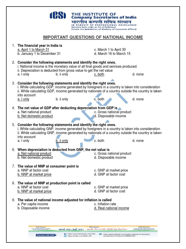 National Income MCQs for Competitive Exams | PDF | Measures Of National ...