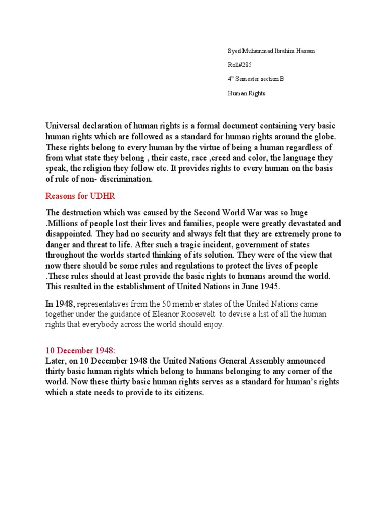 Reasons For UDHR: 10 December 1948 | PDF | Human Rights | Sociological ...