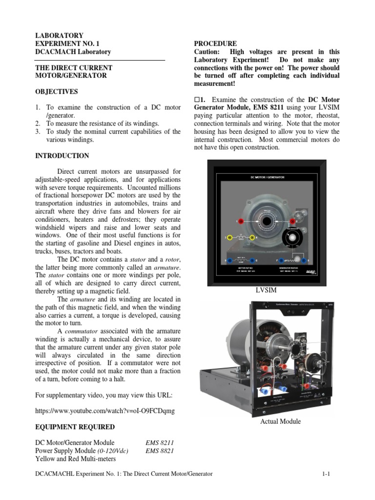Direct Current Motor/Generator Lab | PDF | Electric Motor | Direct Current