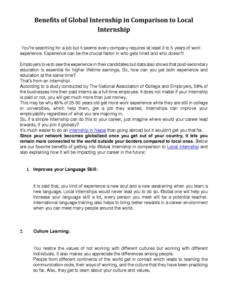 Benefits of Global Internship in Comparison To Local Internship PDF