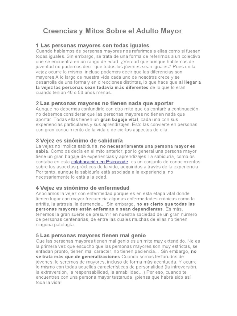 Mitos Comunes sobre Personas Mayores | PDF | Vejez | Adultos