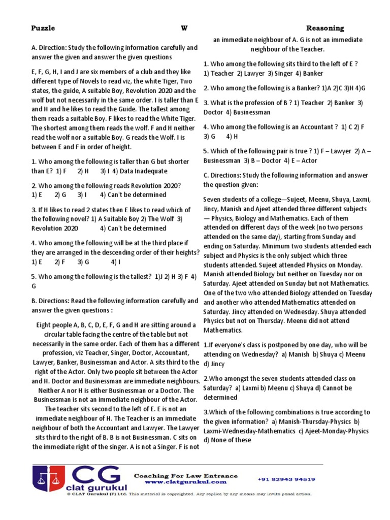 Puzzle With Answer PDF | PDF