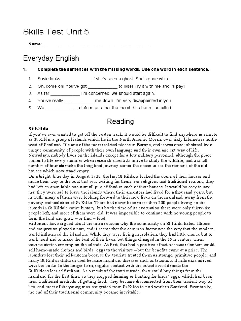 insight elementary unit 5 test