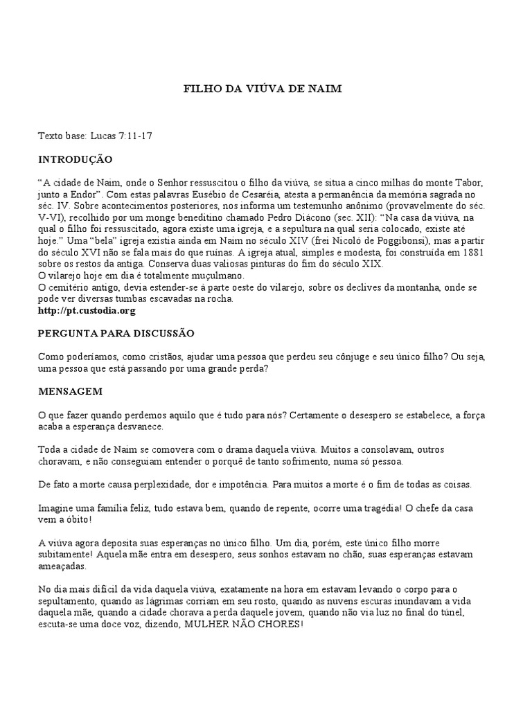 Filho Da Viúva de Naim - Esboço | PDF | Jesus | Morte
