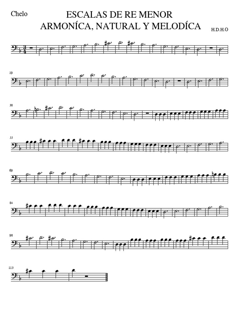 ESCALAS DE RE MENOR ARMONÍCA, NATURAL Y MELODÍCA CHELO