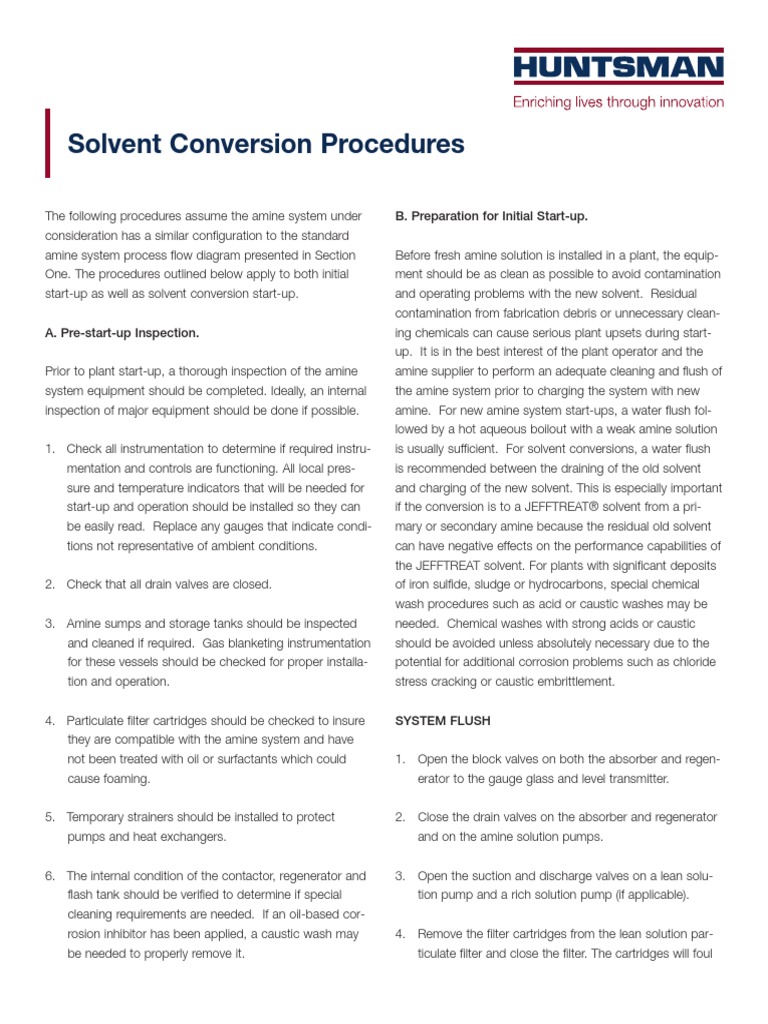 Solvent Conversion Procedures: B. Preparation For Initial Start-Up ...