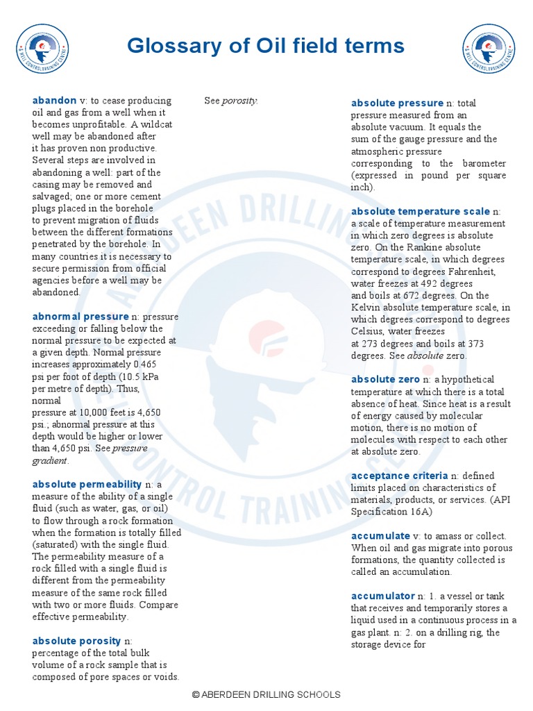 Glossary of Oilfield Terms PDF Blowout (Well Drilling) Casing