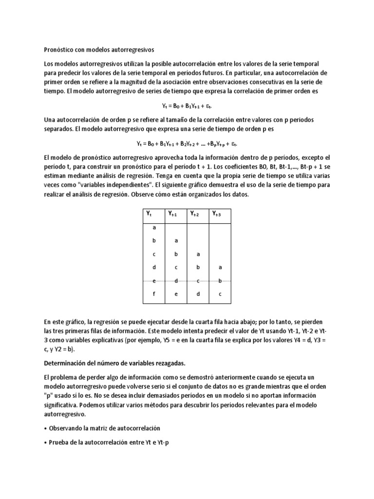 Pronóstico Con Modelos Autorregresivos PDF Modelo autorregresivo