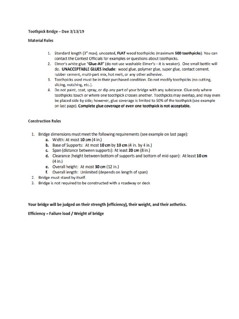 Toothpick Bridge Rules PDF