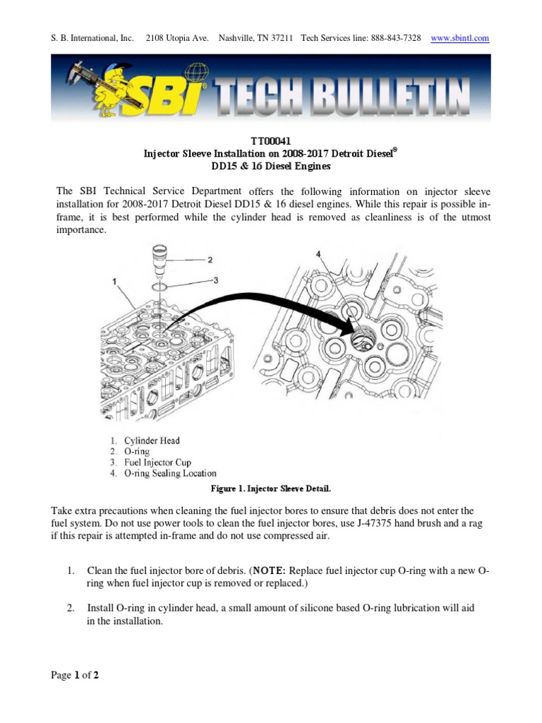 TT00041 - Injector Sleeve Installation On 2008 - 2017 Detroit Diesel ...
