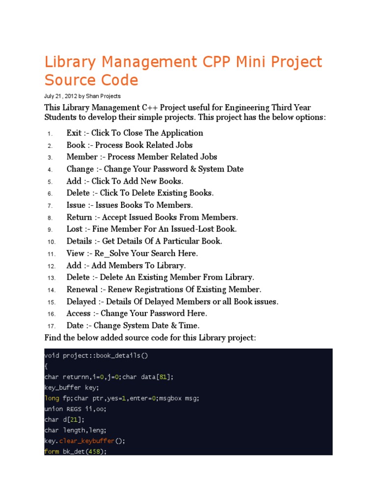 Library Management CPP Mini Project Source Code | PDF | Computing ...