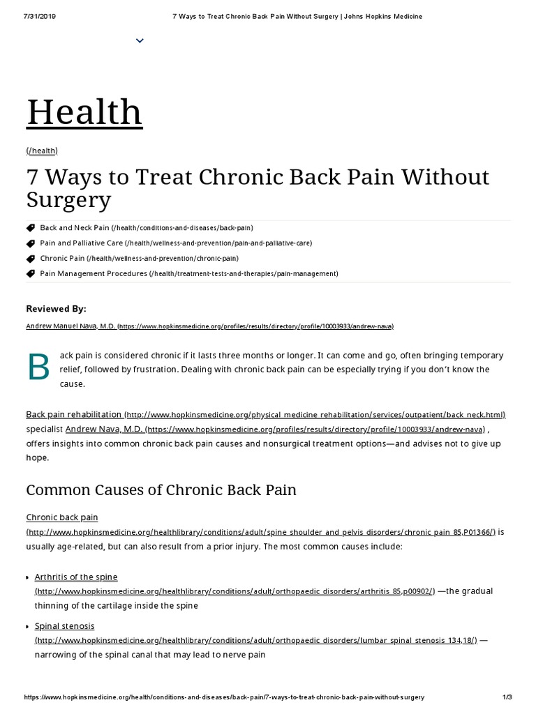 7 Ways To Treat Chronic Back Pain Without Surgery - Johns Hopkins ...
