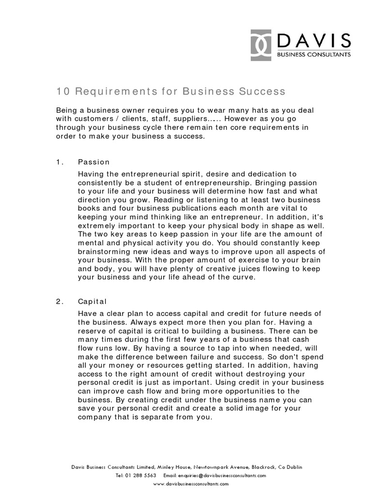 10 Requirements For Business Success | PDF | Entrepreneurship | Marketing