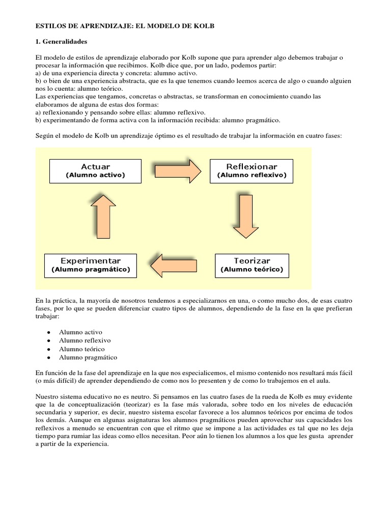 Estilos de Aprendizaje Kolb PDF | PDF | Pragmatismo | Teoría