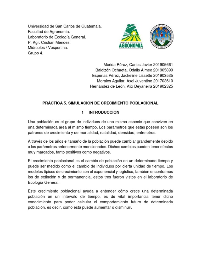 Práctica 5. Simulación de Crecimiento Poblacional | PDF | Crecimiento ...